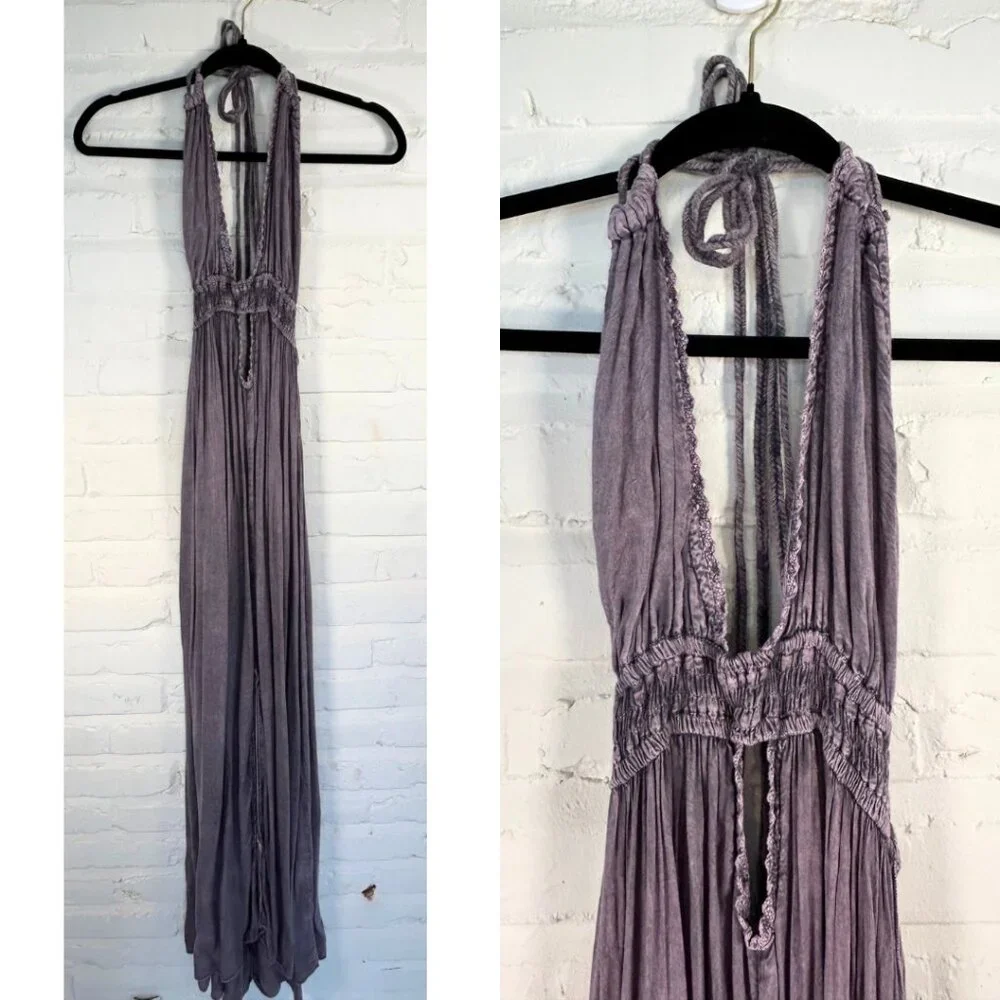 Purple Backless bohemian halter maxi dress - Picture 5 of 7